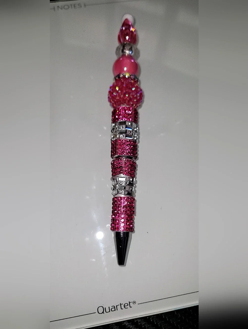 Handcrafted Hot Pink Rhinestone Compact Mirror & Beaded Pen Gift Set